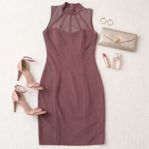 Charlotte Russe Mauve Mesh Neck Bodycon Midi Dress Size S